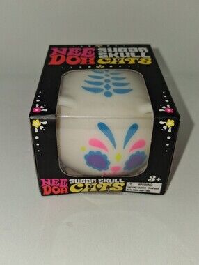 Needoh Sugar Skull Cat Squishy Toy - White with Blue & Pink Accents